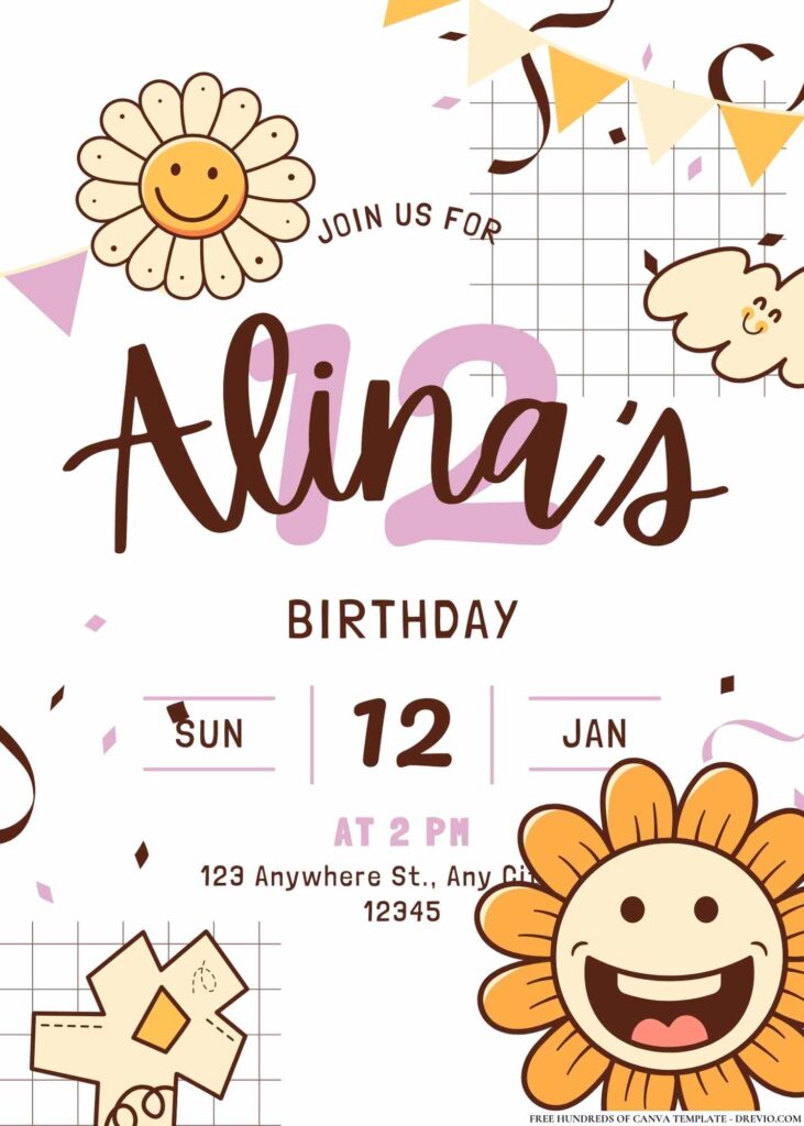 FREE Flower Power Birthday Invitations