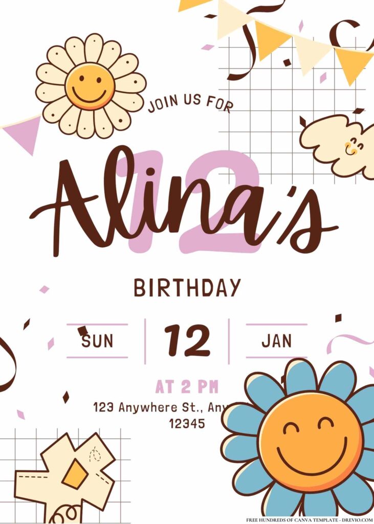 FREE Flower Power Birthday Invitations