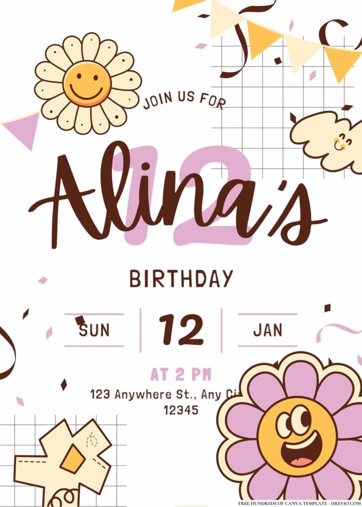 FREE Flower Power Birthday Invitations