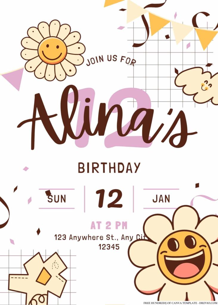 FREE Flower Power Birthday Invitations