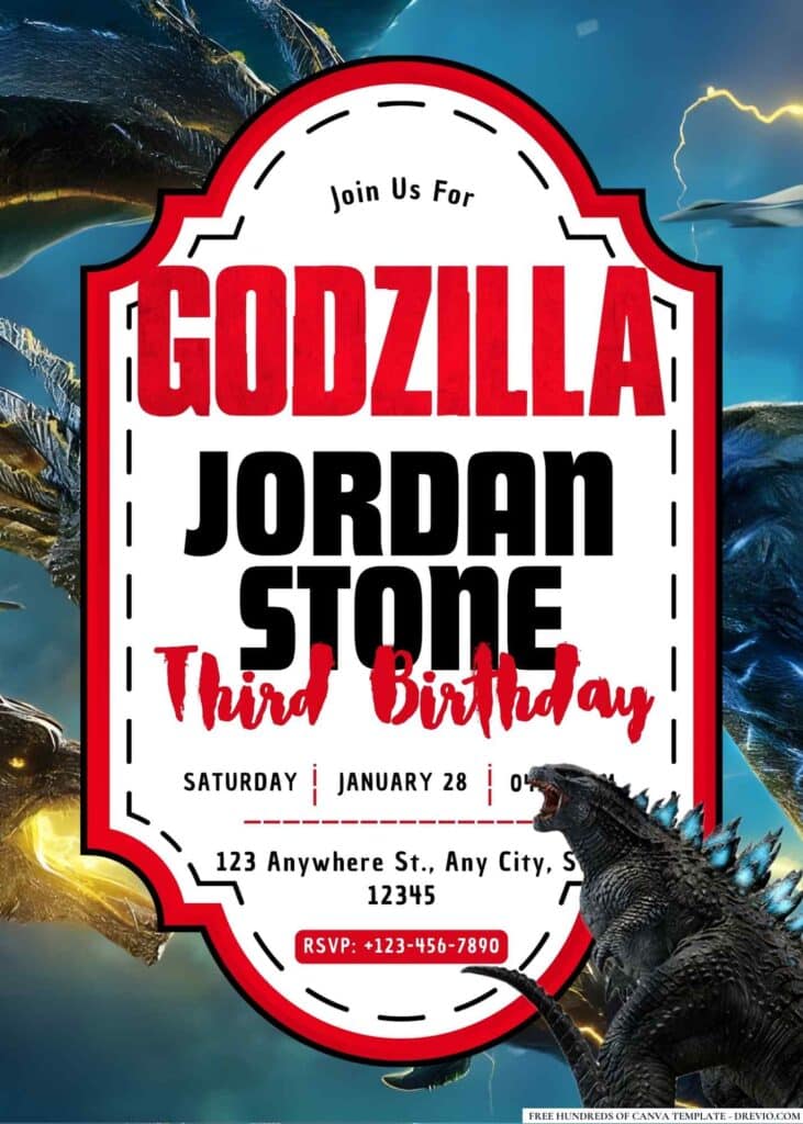 FREE Godzilla Birthday Invitations: