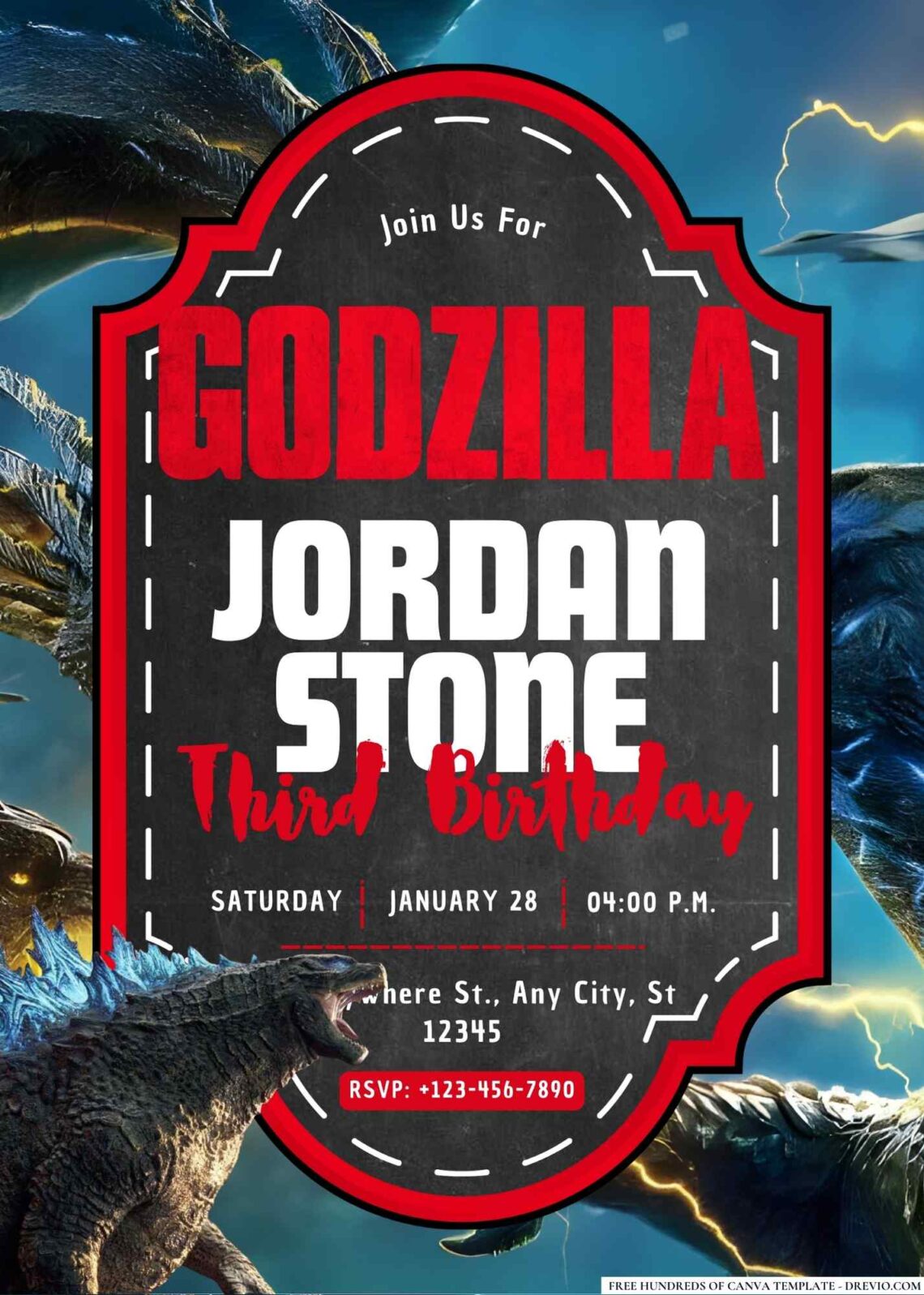 FREE Godzilla Birthday Invitations:
