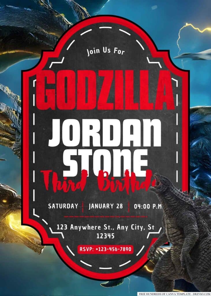 FREE Godzilla Birthday Invitations: