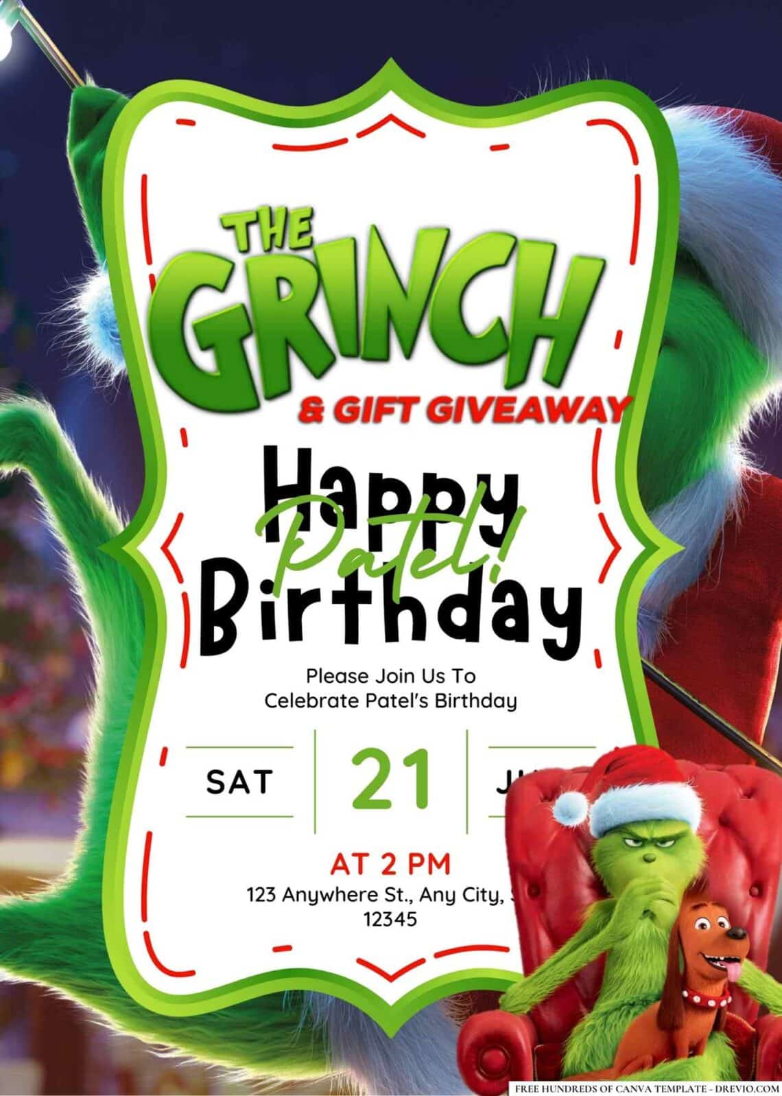 FREEGrinchBirthdayCanvaTemplates Download Hundreds FREE PRINTABLE