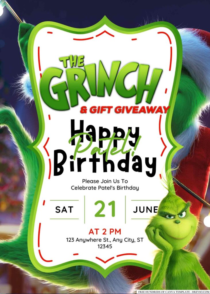 FREE Grinch Birthday Invitations