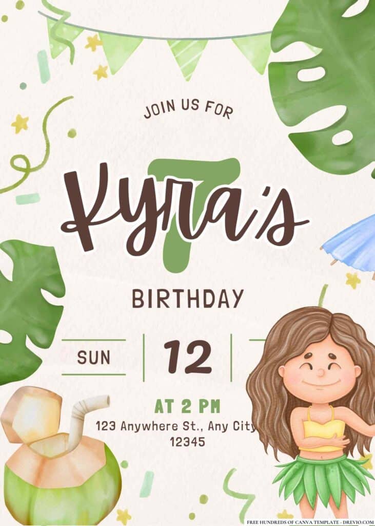 FREE Hawaiian Hula Birthday Invitations