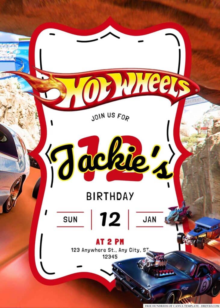 FREE Editable Hot Wheels Birthday Invitation