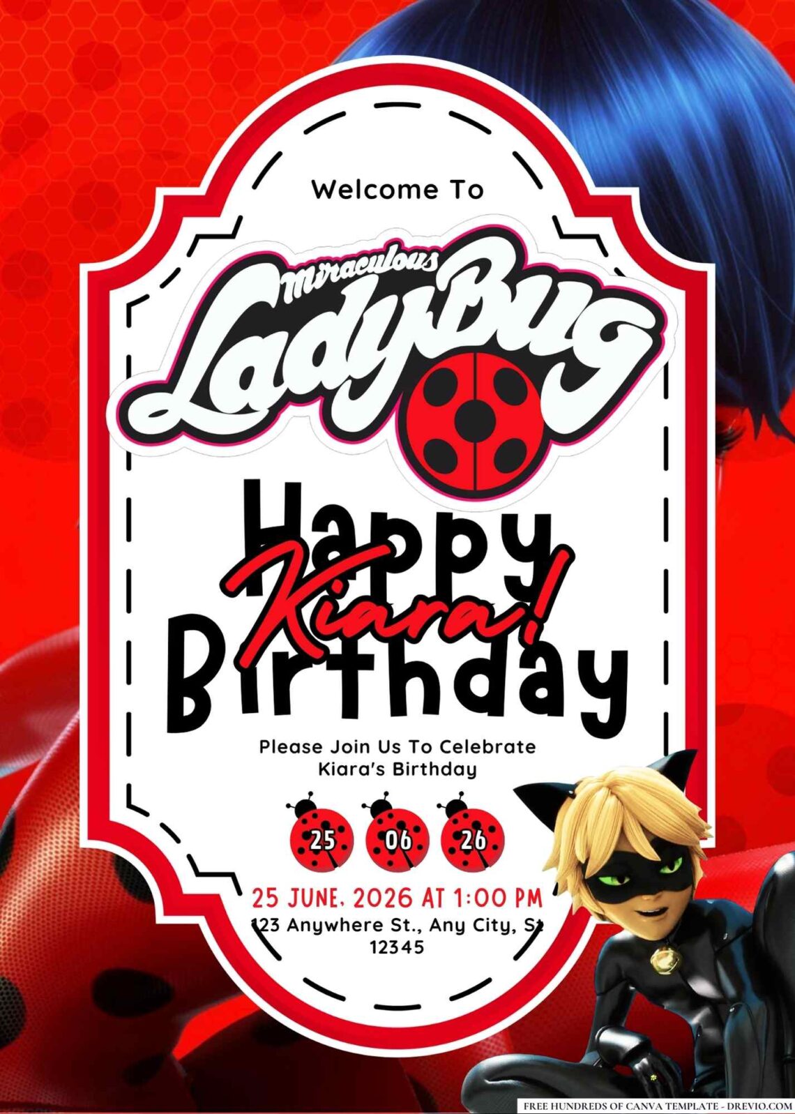 FREE Editable Ladybug Birthday Invitations