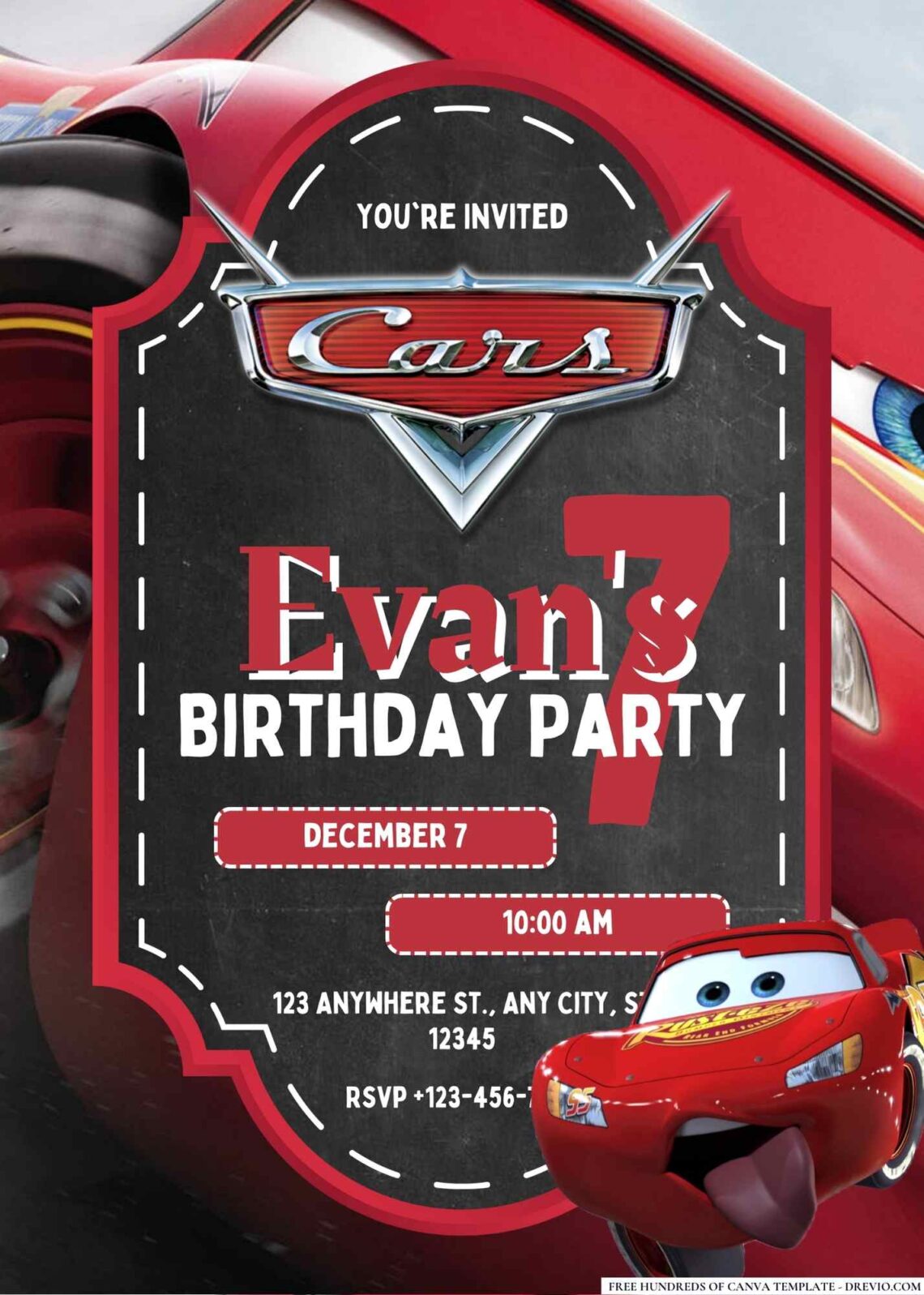 FREE Lightning McQueen Birthday Invitations