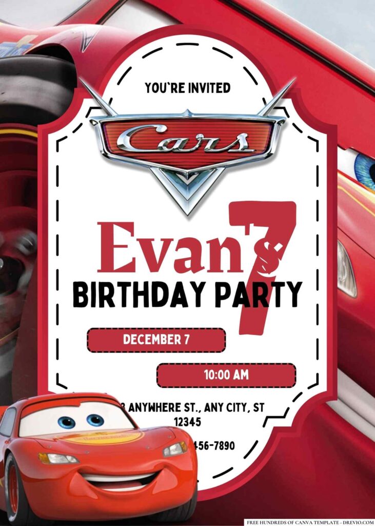 FREE Lightning McQueen Birthday Invitations