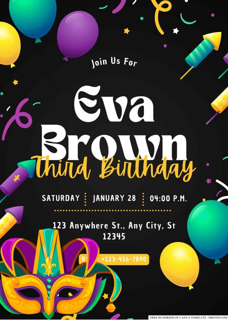 FREE Editable Masquerade Birthday Invitations