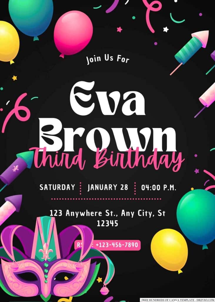 FREE Editable Masquerade Birthday Invitations