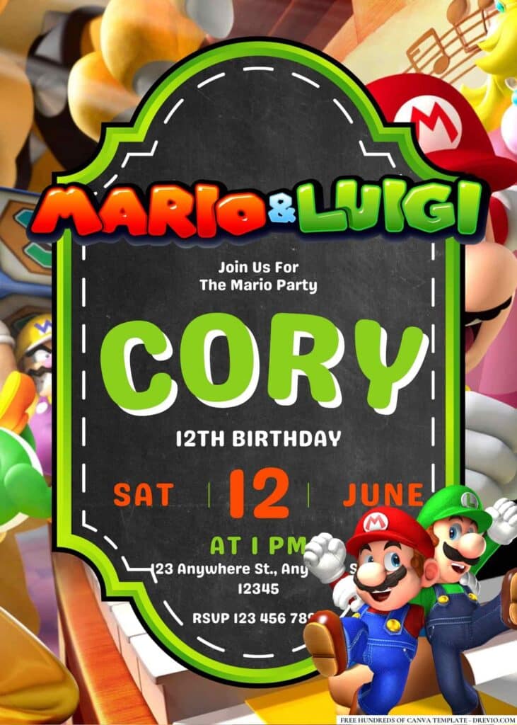 FREE Mario and Luigi Birthday Invitations