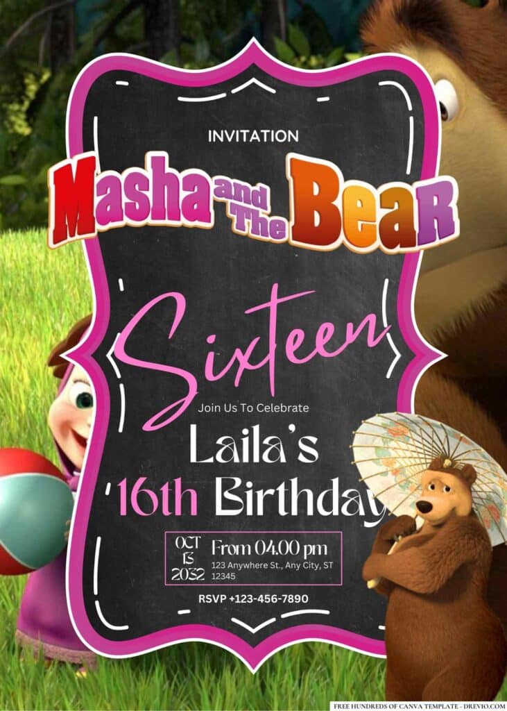 FREE Masha and the Bear Birthday Invitations