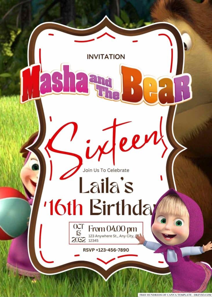 FREE Masha and the Bear Birthday Invitations