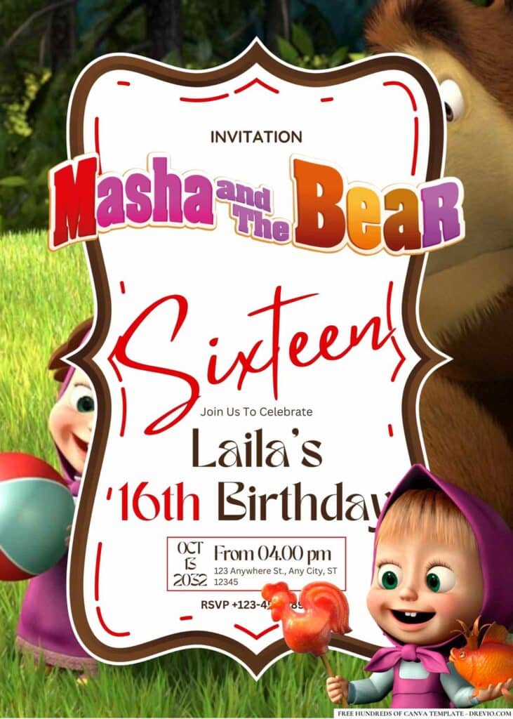 FREE Masha and the Bear Birthday Invitations