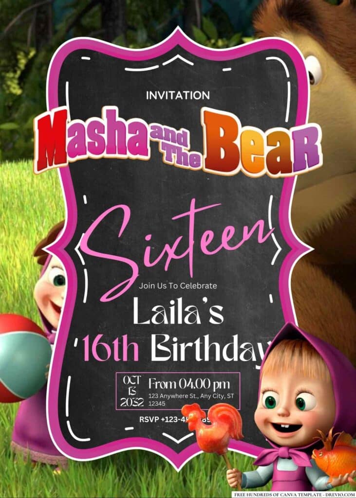 FREE Masha and the Bear Birthday Invitations