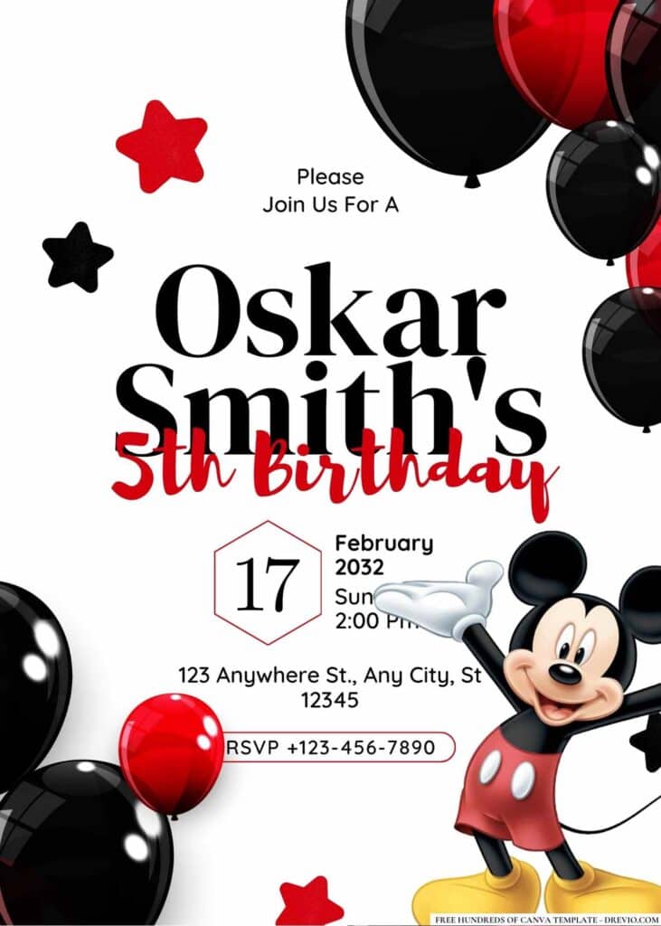 FREE  Mickey Mouse Birthday Invitation