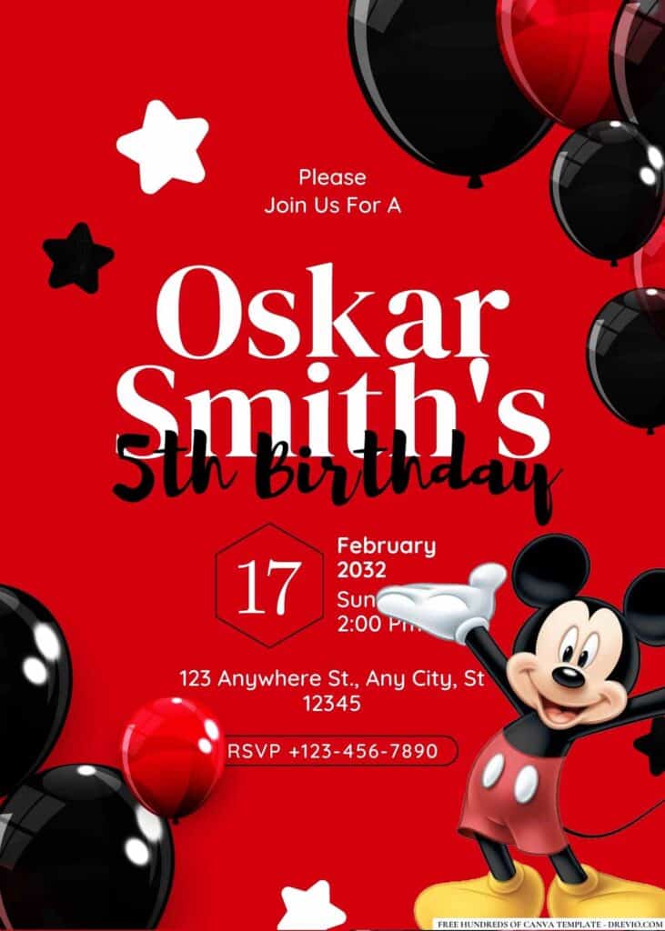 FREE  Mickey Mouse Birthday Invitation