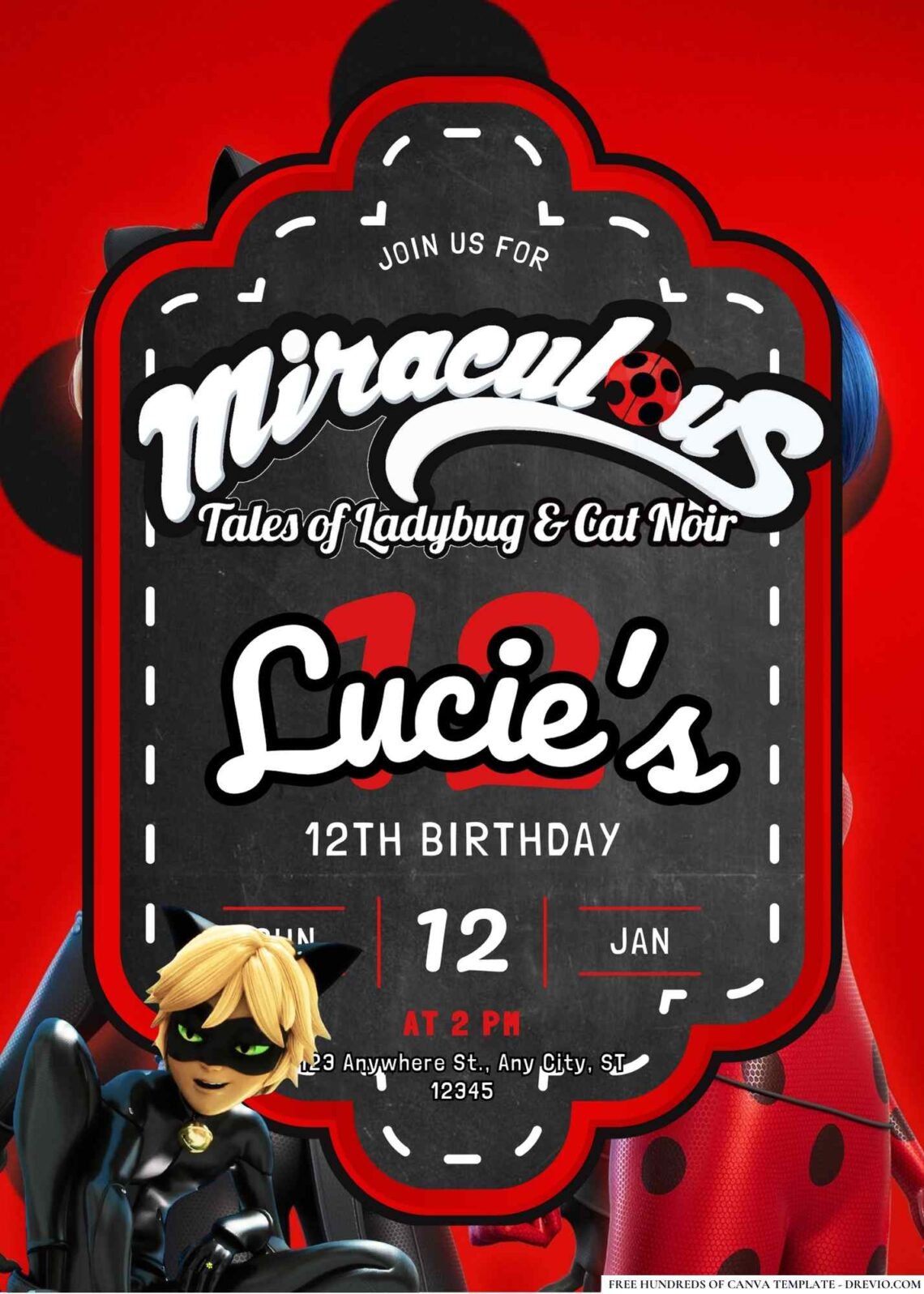 FREE Miraculous Lady Bug Birthday Invitations