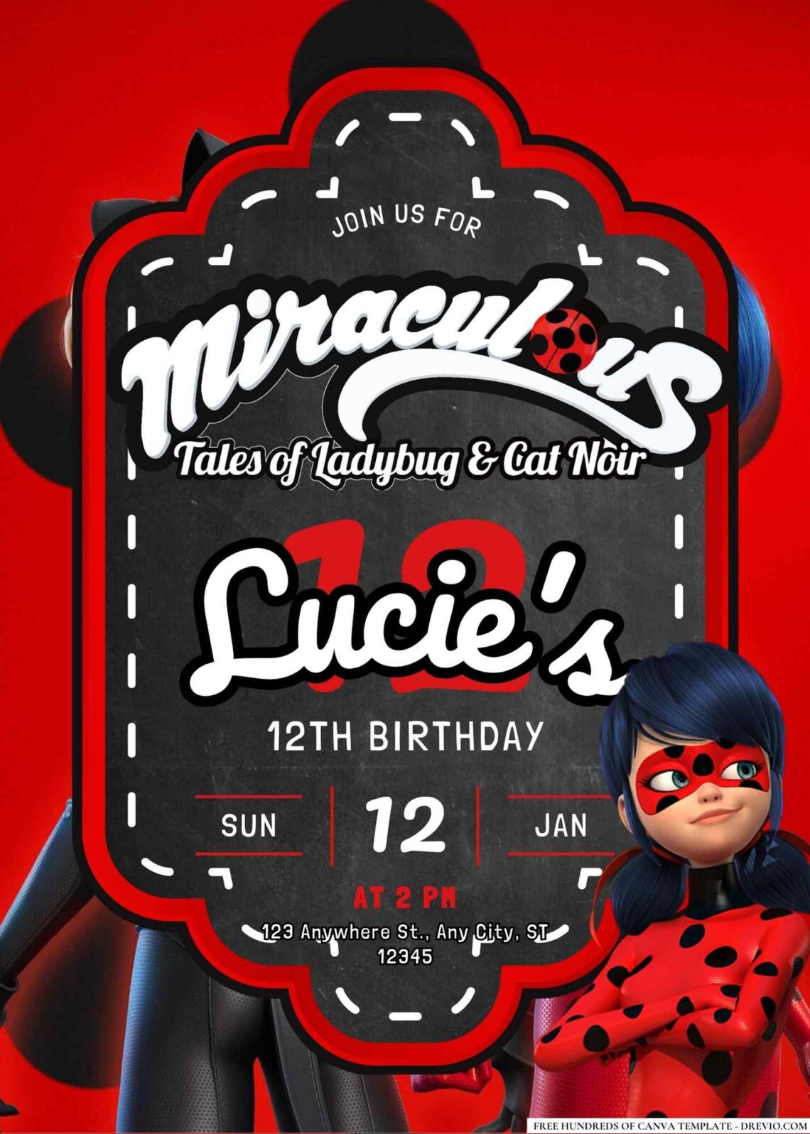 FREE Miraculous Lady Bug Birthday Invitations