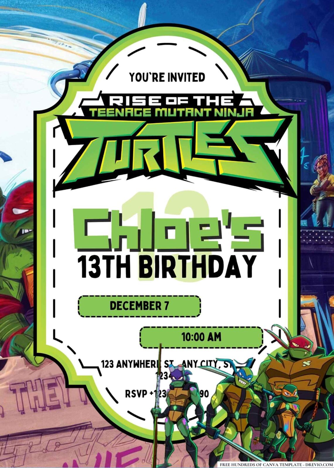 FREE Ninja Turtle Birthday Invitations