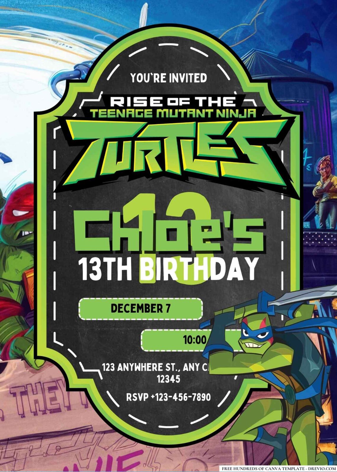 FREE Ninja Turtle Birthday Invitations