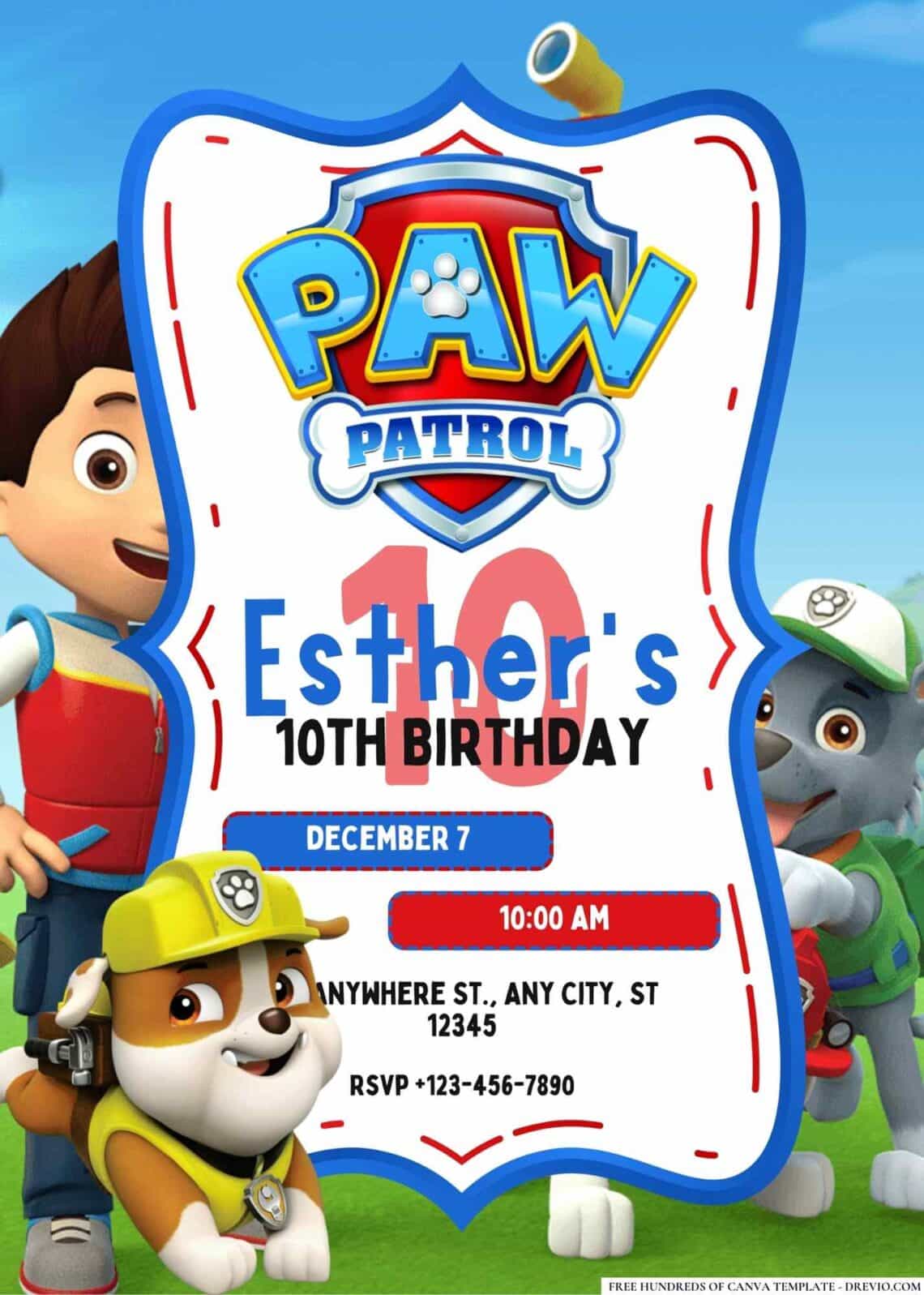 FREE Paw Patrol Birthday Canva Templates Download Hundreds FREE PRINTABLE Birthday Invitation