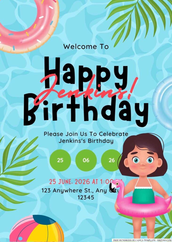 FREE Pool Party Birthday Invitations