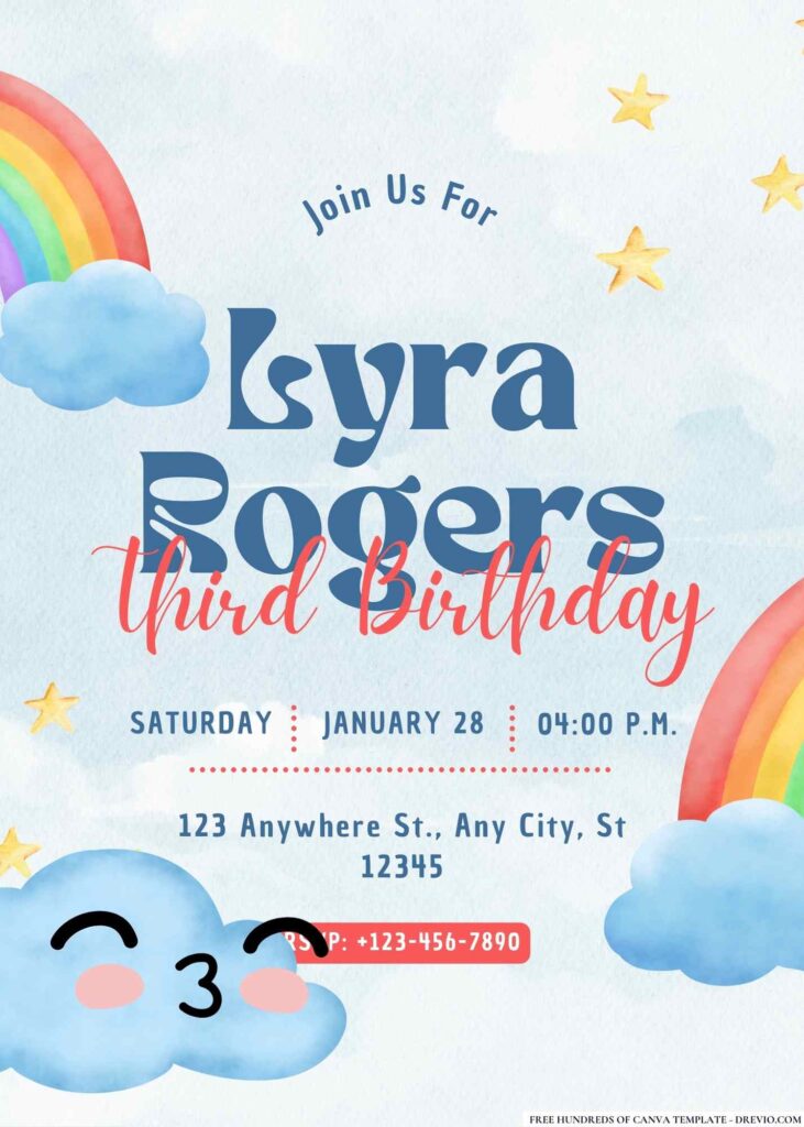 FREE Editable Rainbow Birthday Invitations