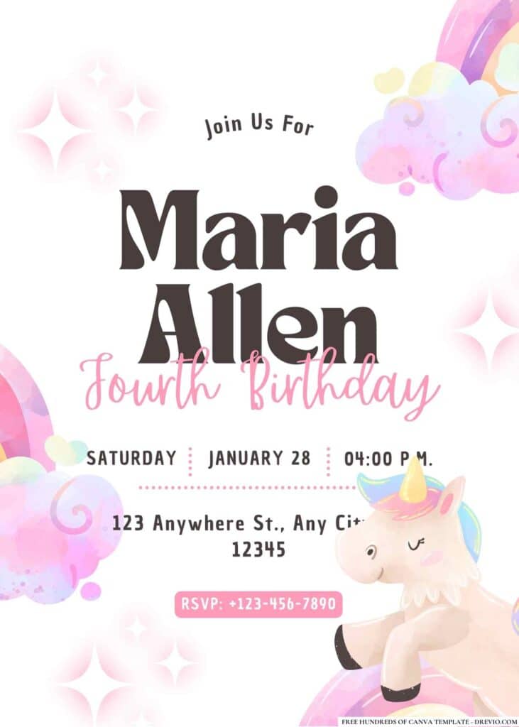 FREE Rainbow Unicorn Birthday Invitations