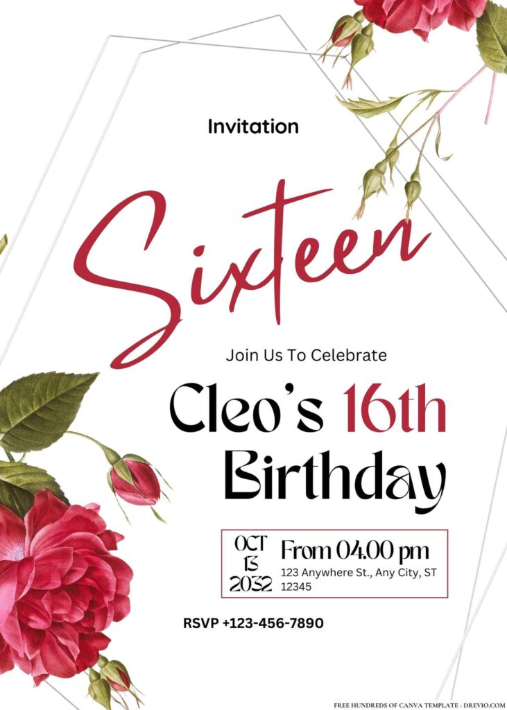 FREE Red Rose Birthday Invitations