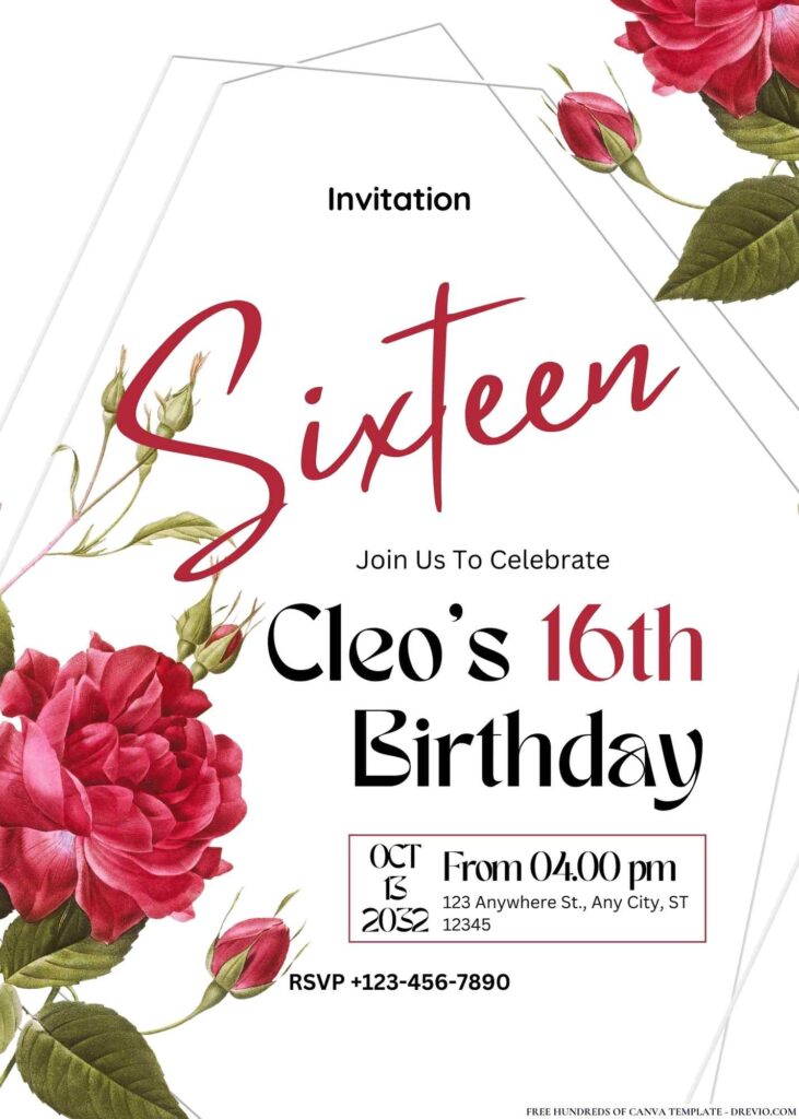 FREE Red Rose Birthday Invitations
