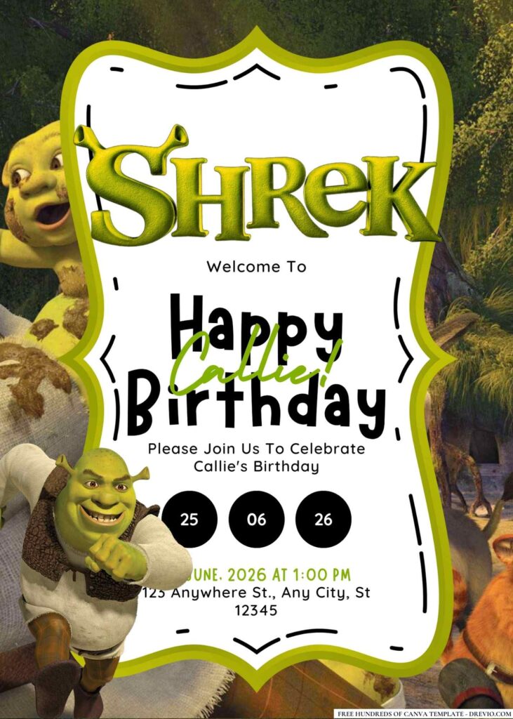 FREE Shrek Birthday Invitations