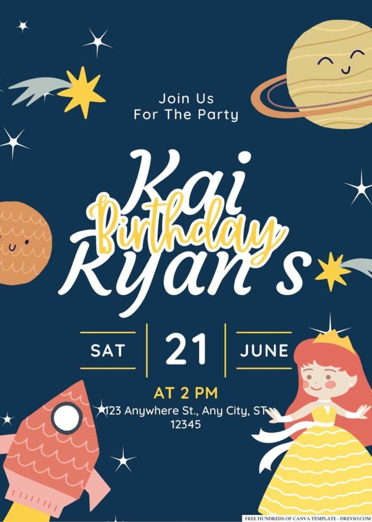 FREE Space Princess Birthday Invitations