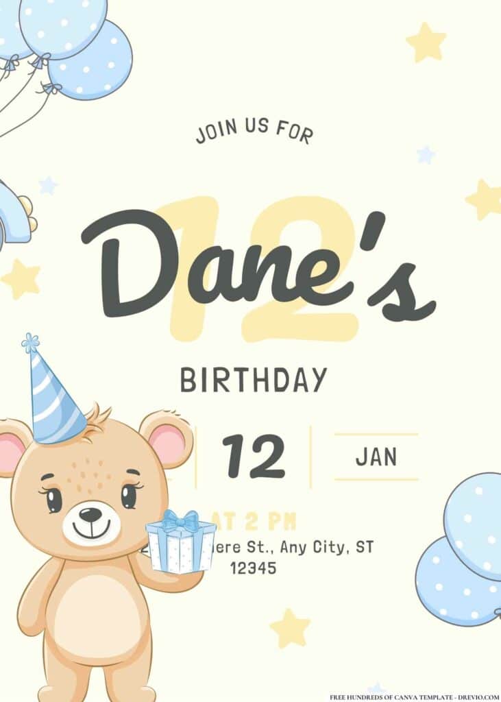 FREE Editable Teddy Bear Birthday Invitations