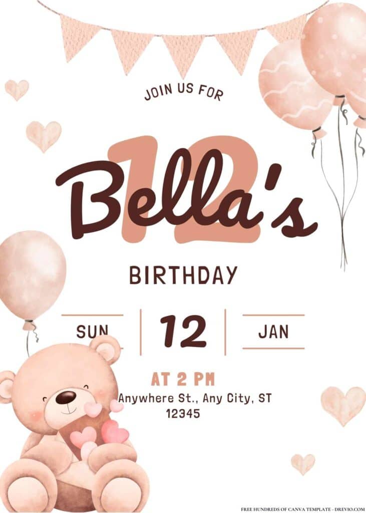 FREE Teddy Bear Birthday Invitations