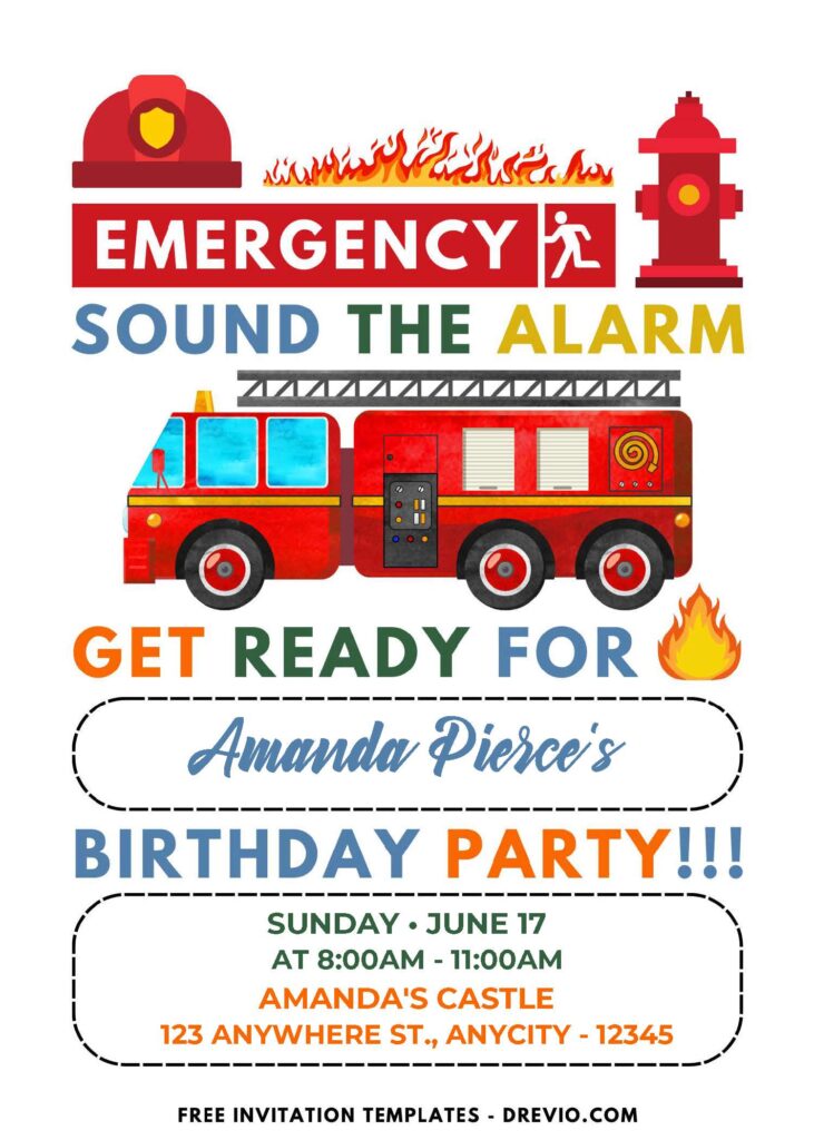 (Easily Edit PDF Invitation) Cute Firefighter Birthday Invitation Templates D