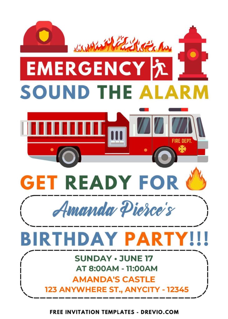 (Easily Edit PDF Invitation) Cute Firefighter Birthday Invitation Templates E
