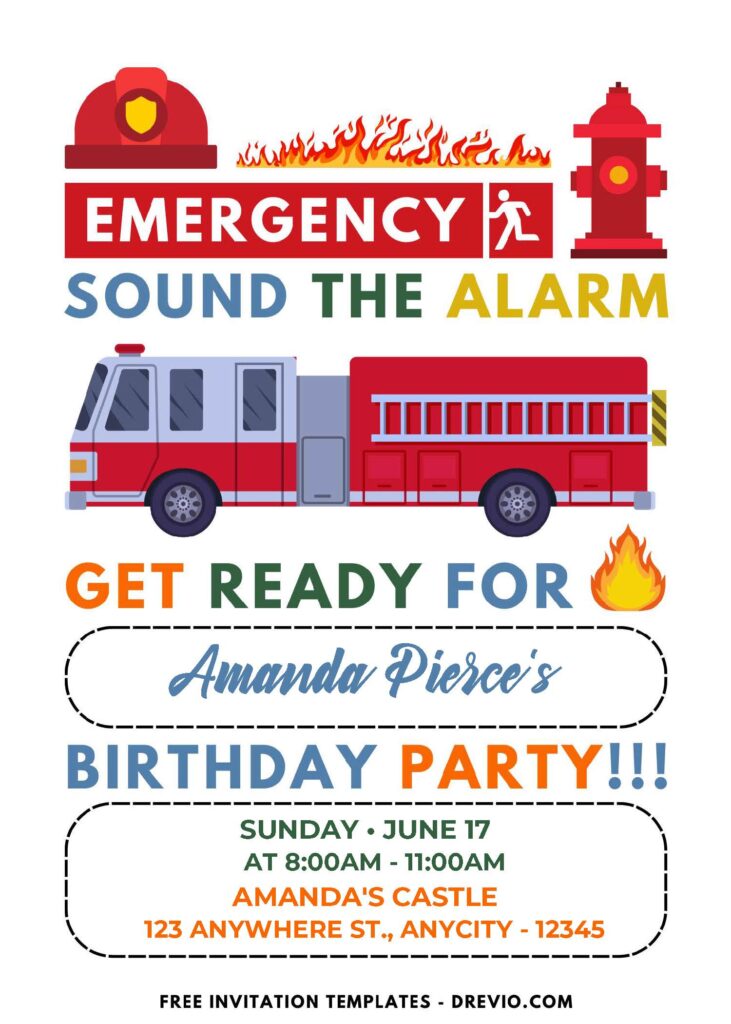 (Easily Edit PDF Invitation) Cute Firefighter Birthday Invitation Templates F