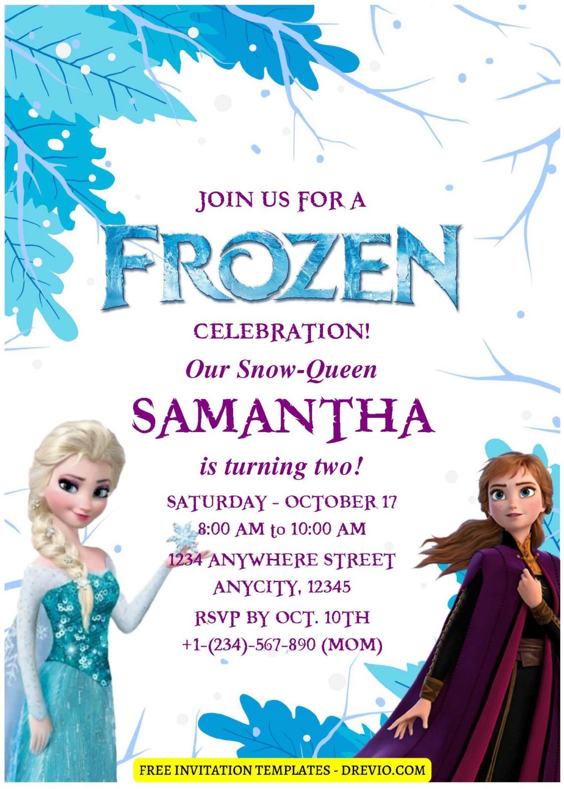 (Easily Edit PDF Invitation) Elsa And Anna Frozen Birthday Invitation H