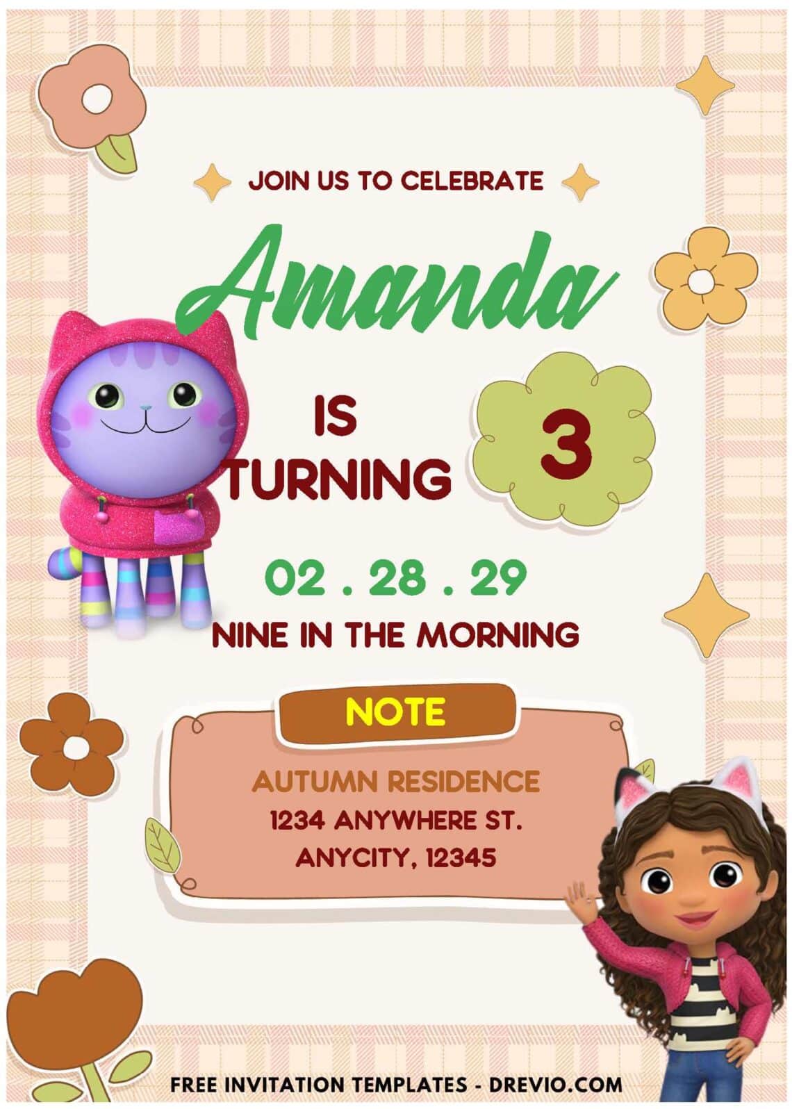 (Easily Edit PDF Invitation) Gabby Dollhouse Birthday Invitation B ...