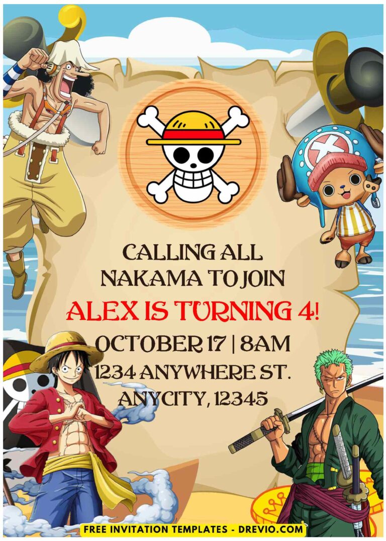 (Easily Edit PDF Invitation) One Piece Anime Birthday Invitation ...