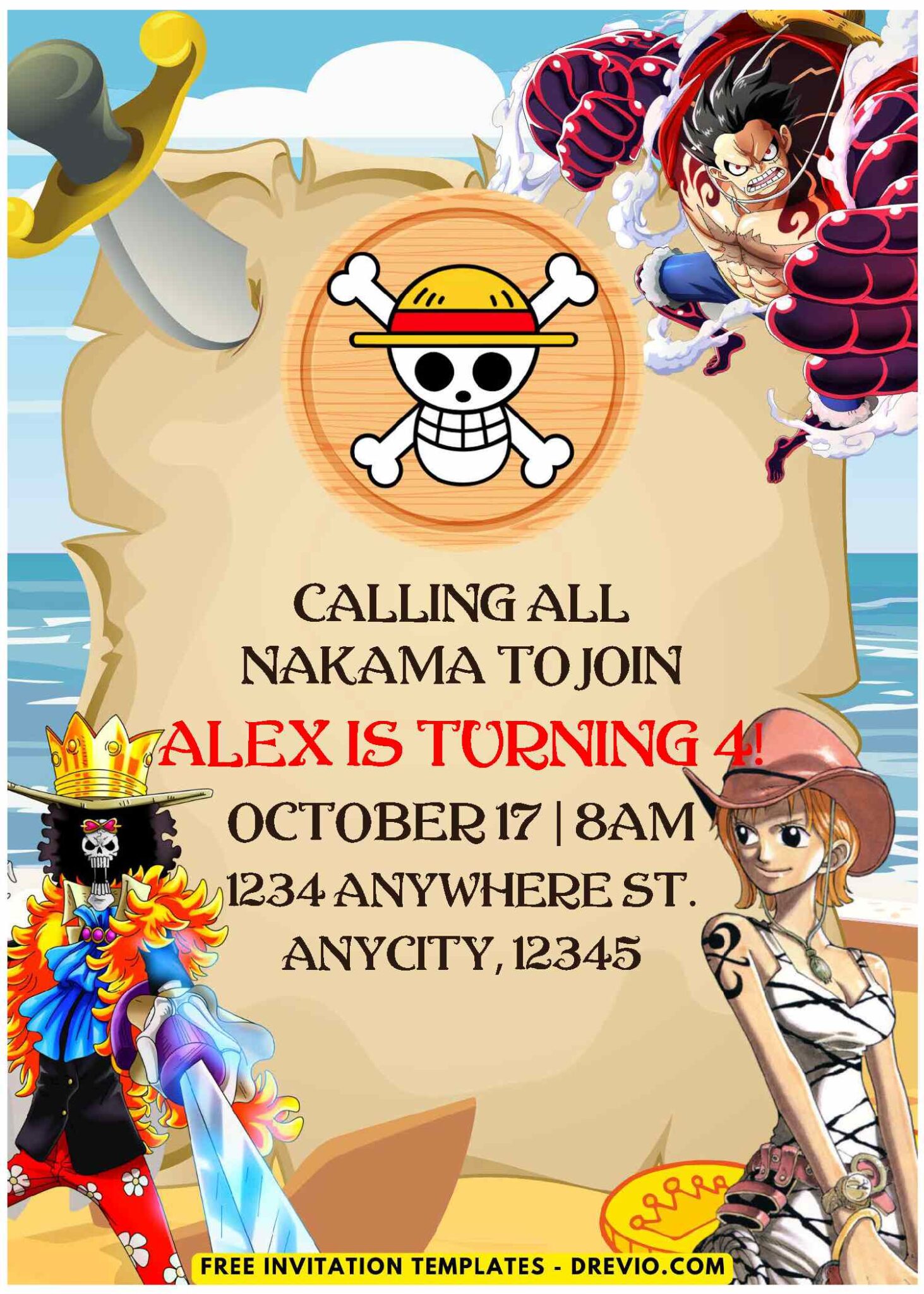 (Easily Edit PDF Invitation) One Piece Anime Birthday Invitation ...