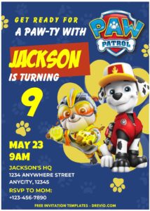 (Easily Edit PDF Invitation) PAW-TY With PAW Patrol Birthday Invitation ...