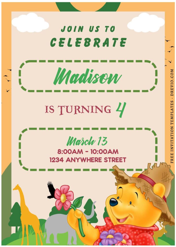 (Free Editable PDF) Adorable Pooh & Friends Birthday Invitation Templates F