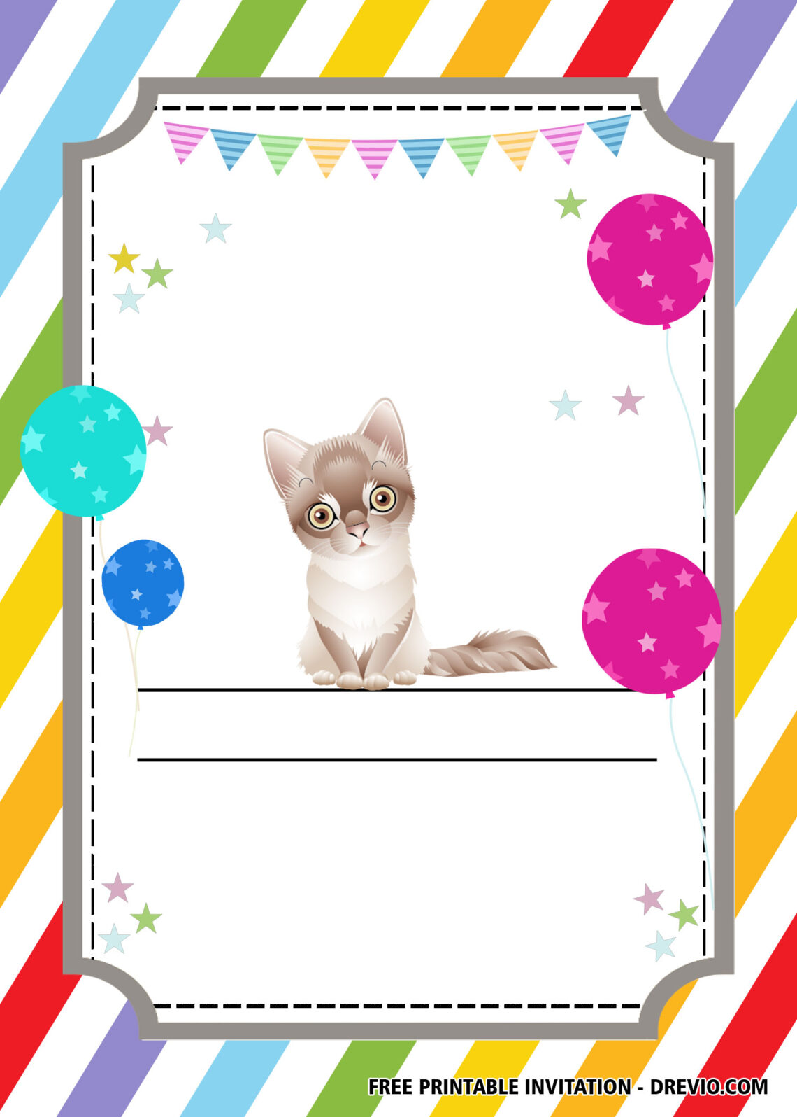 FREE Editable Cat Birthday Invitations