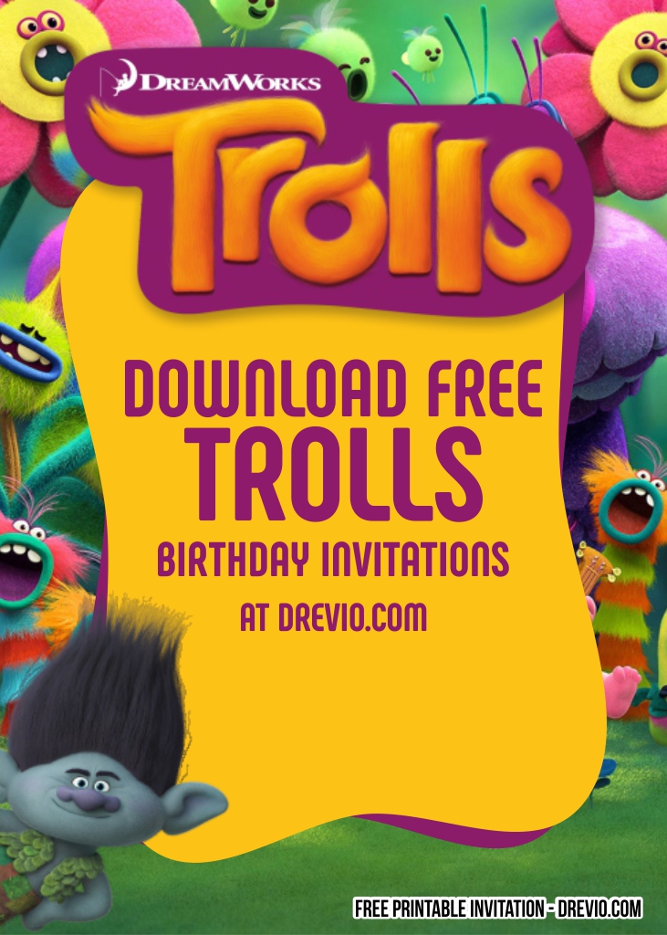 FREE Editable Trolls Birthday Invitations