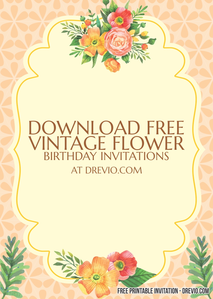 FREE Editable Vintage Flower Birthday Invitations