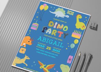 (Easily Edit PDF Invitation) Colorful Dinosaur Birthday Invitation